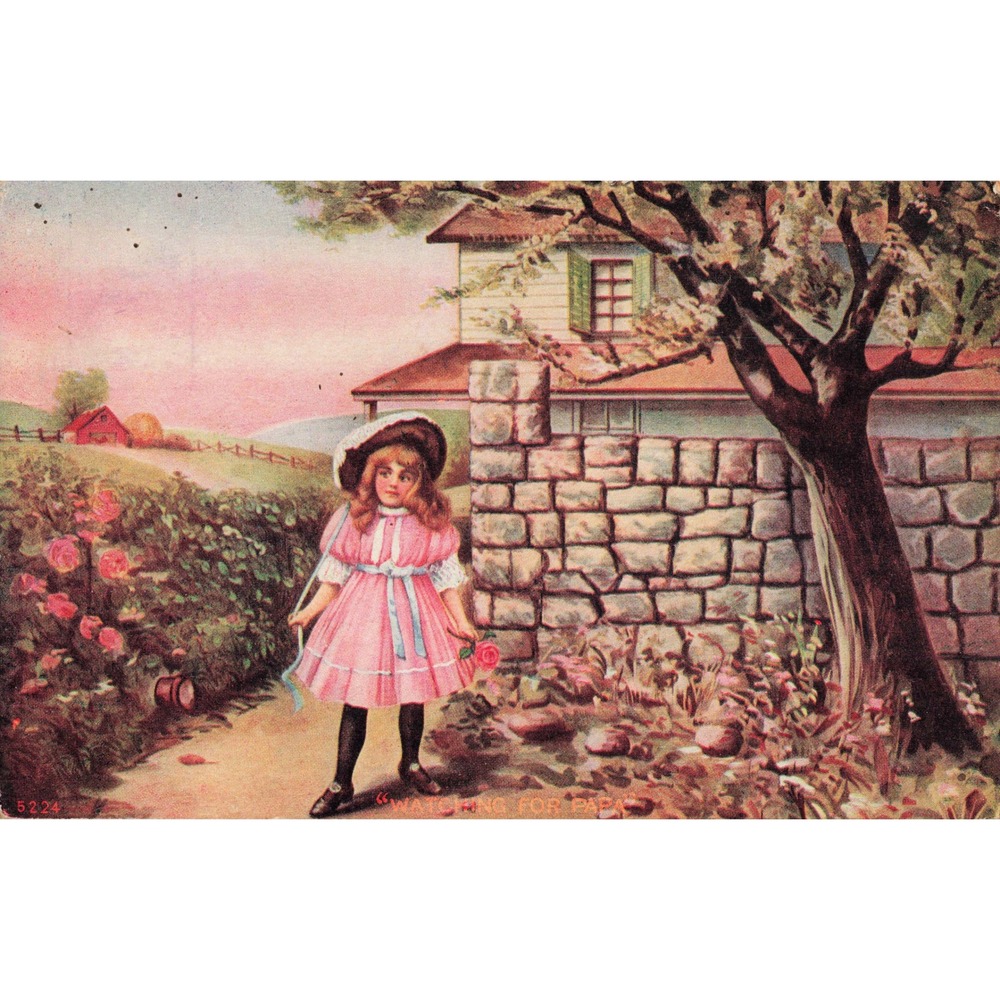 Vtg 1910 Postcard Watching for Papa Girl in Pink Dress Curtin West Virginia WV
